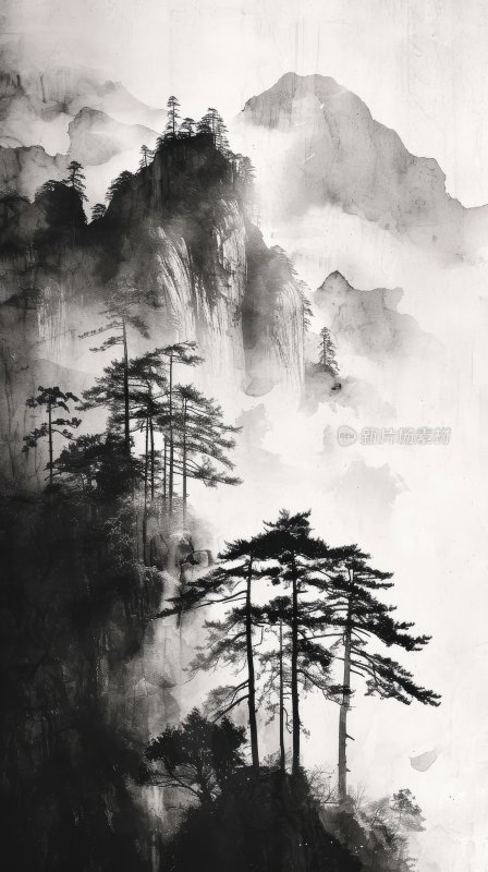 中国风景画，水墨山水背景