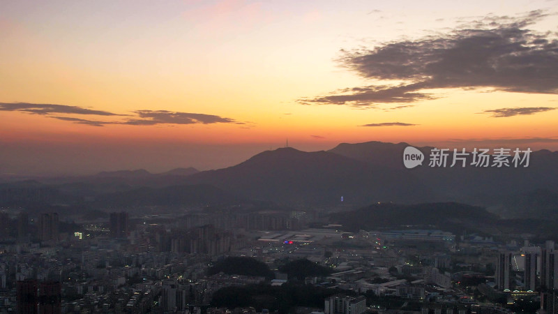 广东江门日落晚霞夜幕降临航拍