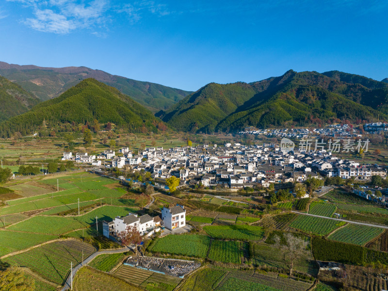 安徽徽州黄山黟县皖南徽派建筑秋色卢村村落