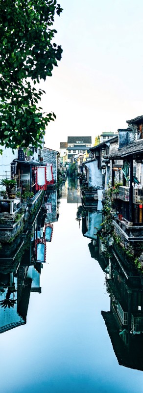 绍兴仓桥直街江南水乡沿河民居景观