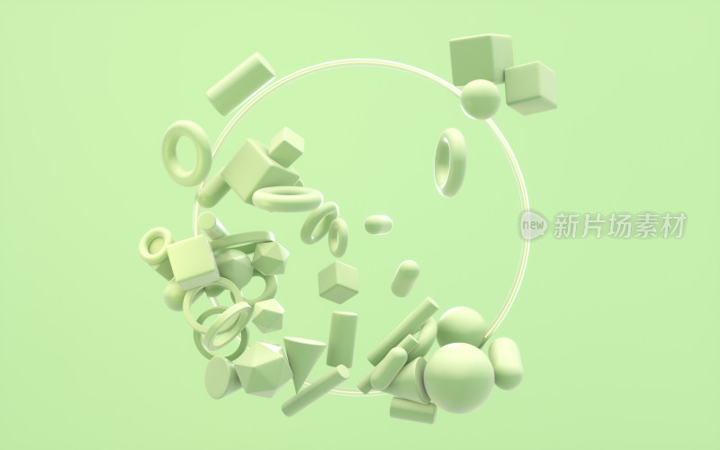 聚集的抽象几何体 3D渲染