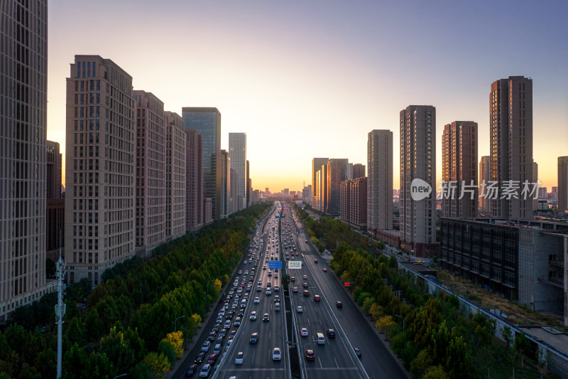 天津八大里中央商务中心城市建筑日落风光