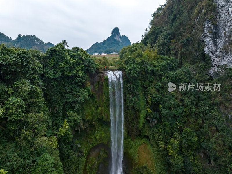 广西百色通灵大峡谷大落差瀑布高空航拍