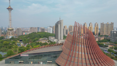 航拍湖南株洲神农城4A景区神农大剧院