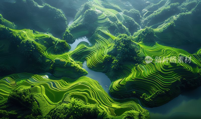 绿色山间稻田梯田农业自然生态背景