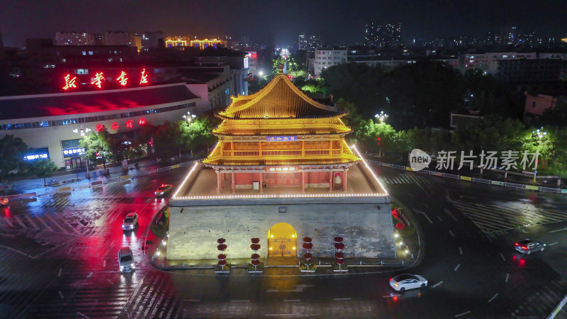 甘肃张掖钟鼓楼夜景航拍摄影图