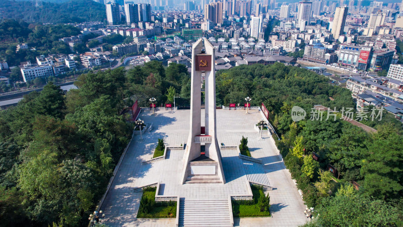 湖南郴州东塔公园湖南起义纪念塔航拍图