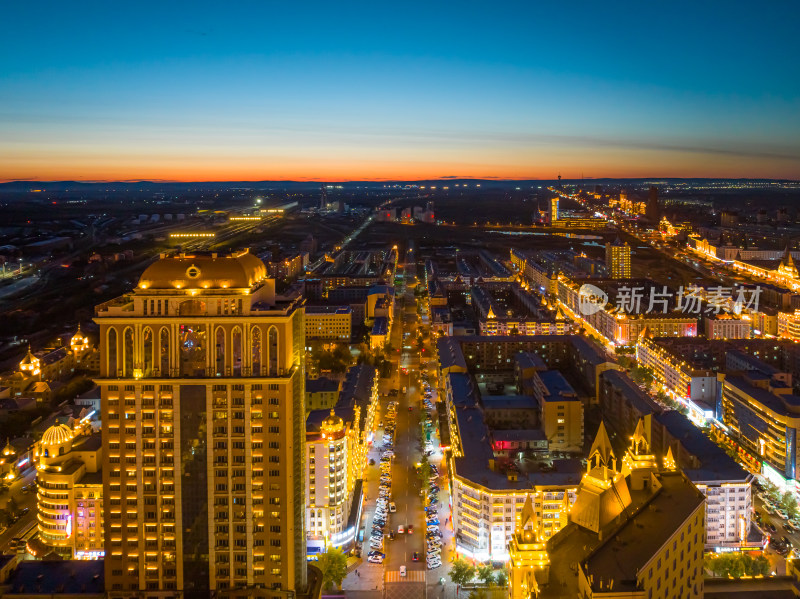 满洲里市 内蒙古呼伦贝尔 夜景 航拍