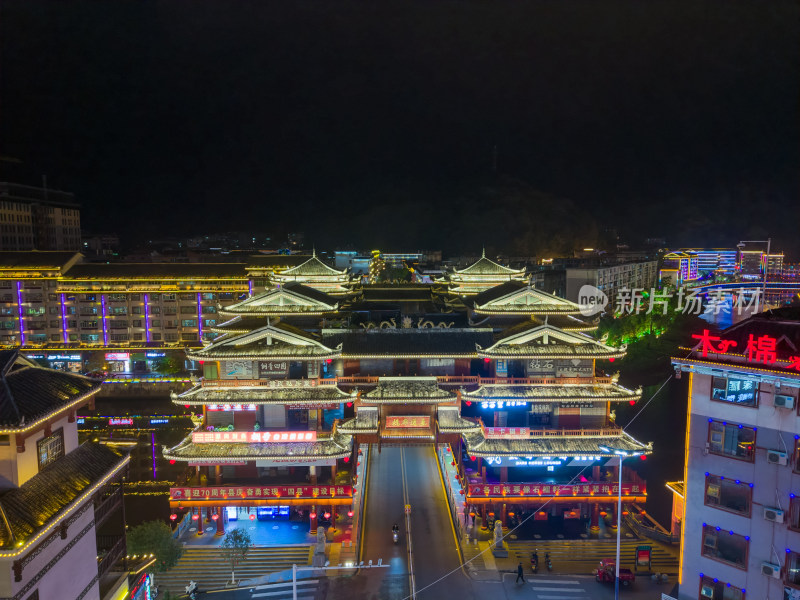 湖南怀化通道廊桥通道风雨桥夜景航拍