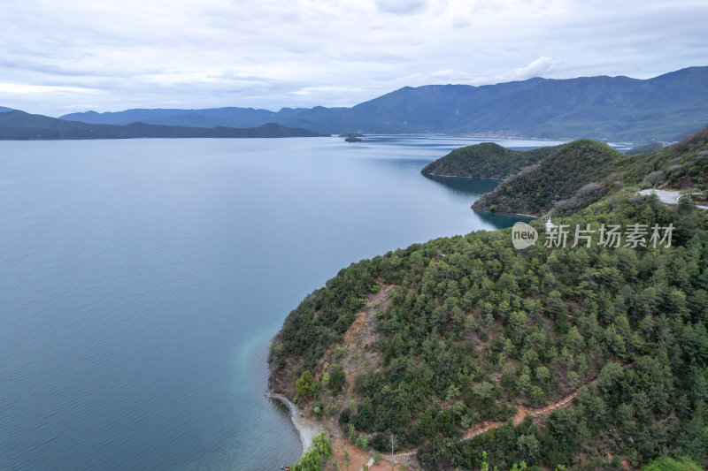 云南丽江泸沽湖摩梭族美景高空航拍