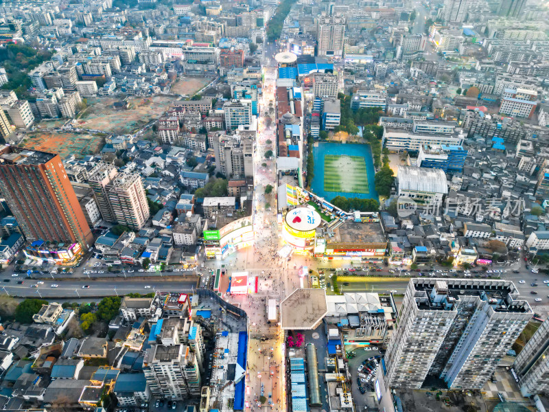 长沙黄兴路步行街夜幕降临夜景航拍