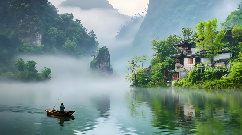 绿色青山湖泊风景