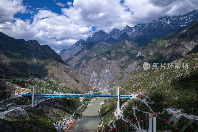 云南香格里拉藏族虎跳峡大桥航拍