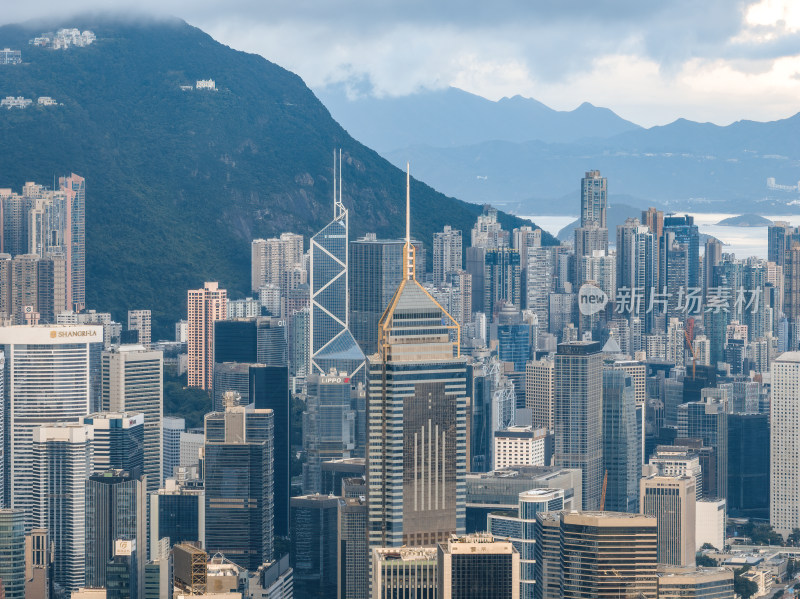 香港维多利亚港CBD中环夜景日出高空航拍