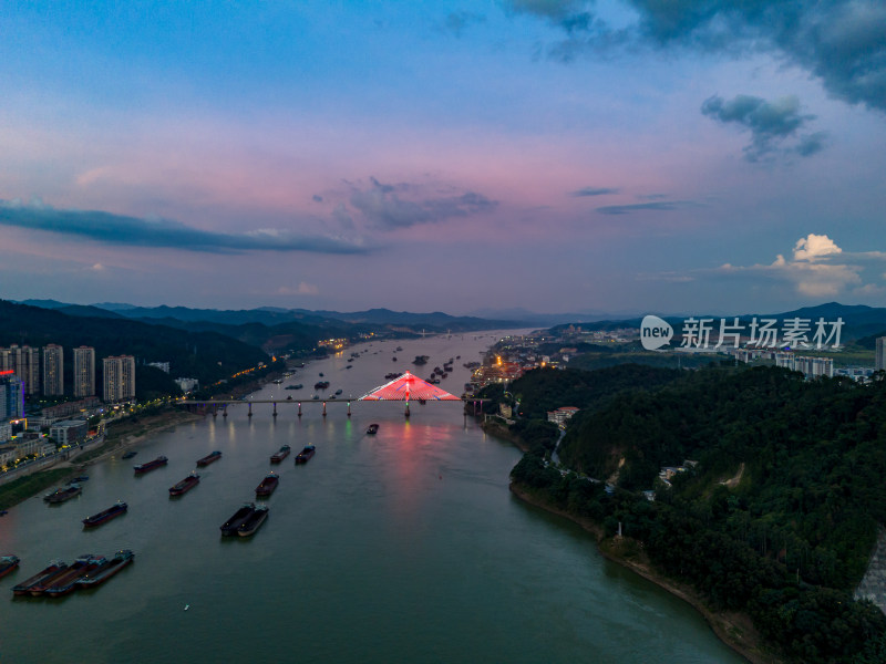 梧州晚霞夜幕降临航拍图