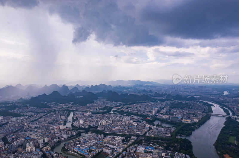 桂林漓江城市风景及自然风光日落晚霞航拍