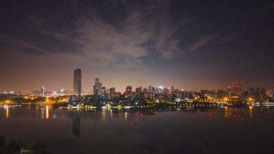 成都兴隆湖城市夜景航拍