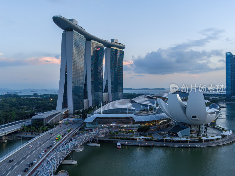 新加坡滨海湾金沙海滨奥林匹克蓝调夜景航拍