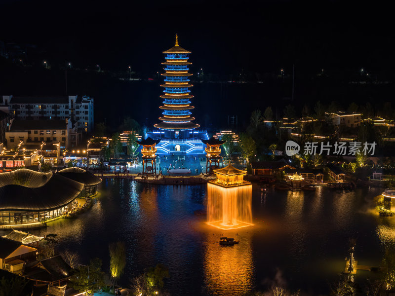 江西上饶网红景点婺女洲日落夜景航拍