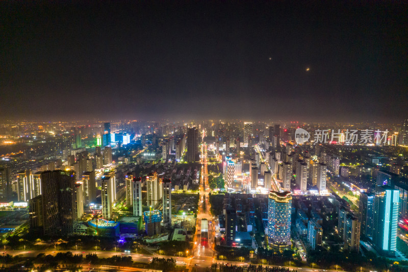 山东日照城市夜景交通航拍图