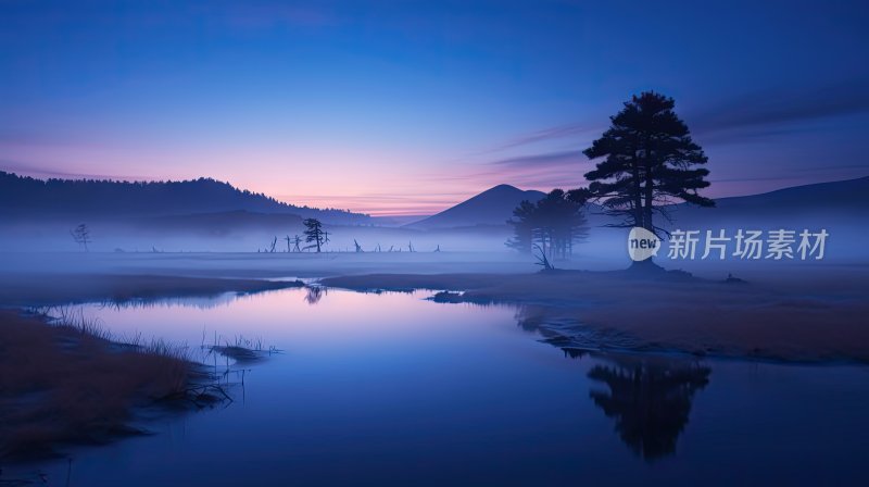 唯美自然景观湖面和树