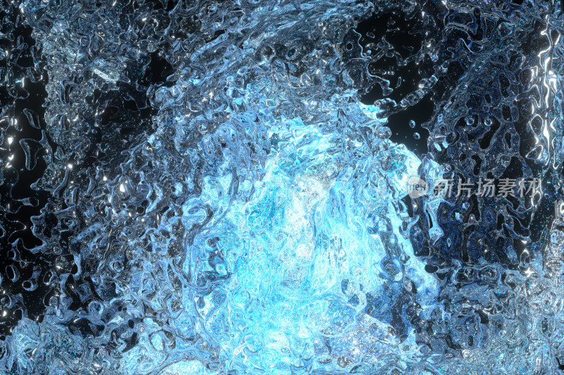 透明冰块中发光的粒子 3D渲染