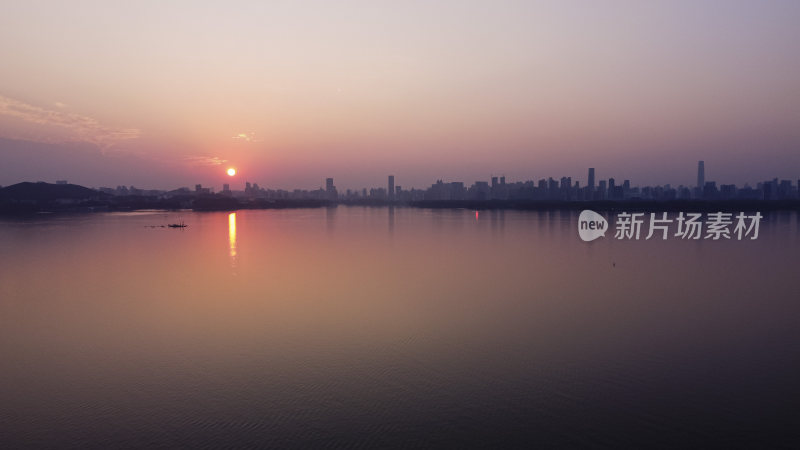 武汉东湖风景区晚霞航拍