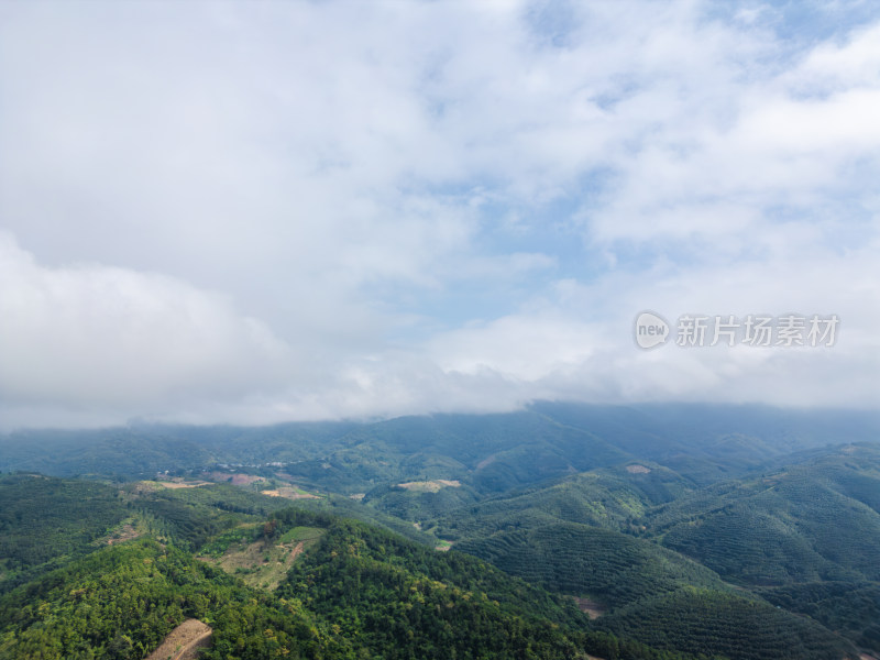 航拍云雾缭绕的山脉自然风光全景