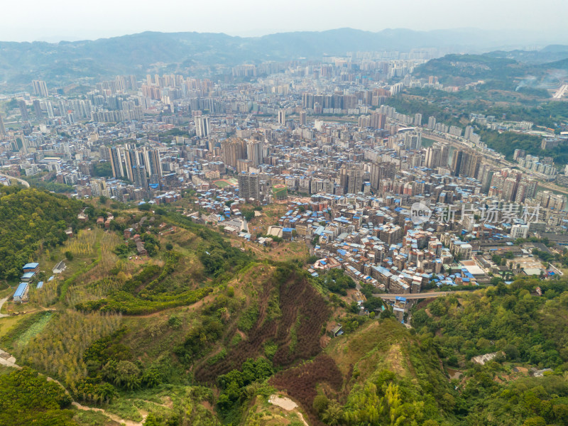 达州城市清晨航拍图