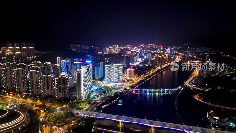 福建三明城市大景夜景灯光航拍图