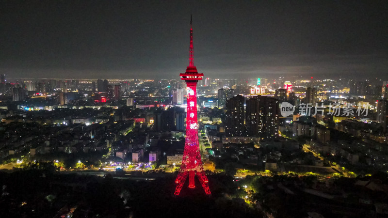 四川德阳城市地标德阳电视塔夜景灯光航拍图