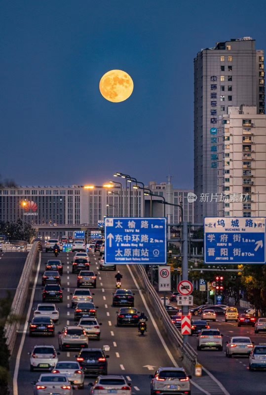 城市道路月夜交通景象