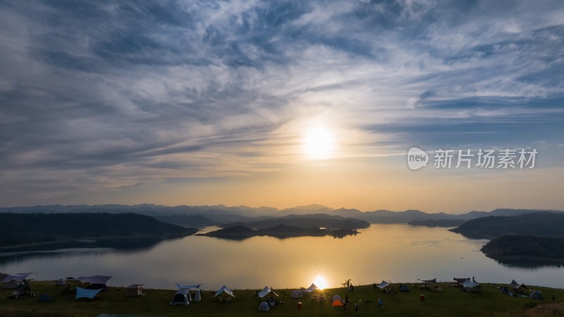 河南洛阳黄河落日自然风景航拍