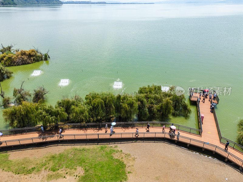 航拍昆明滇池捞鱼河湿地公园景观