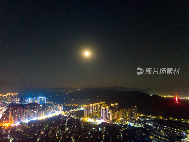 航拍黄梅县城夜景