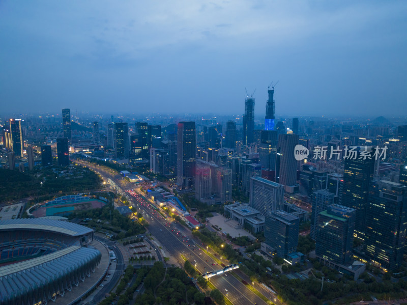 山东济南中央商务区航拍夜景