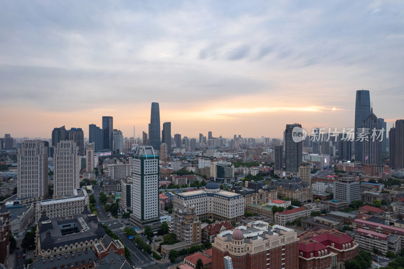 天津海河风景线城市夜景风光航拍