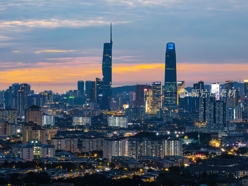 马来西亚吉隆坡莫迪卡石油双子塔日落夜景