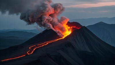 火山喷发熔岩流淌景象