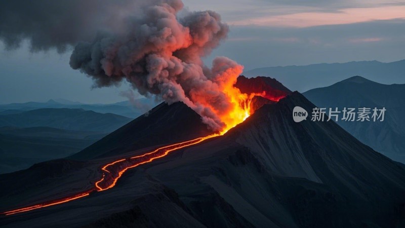 火山喷发熔岩流淌景象