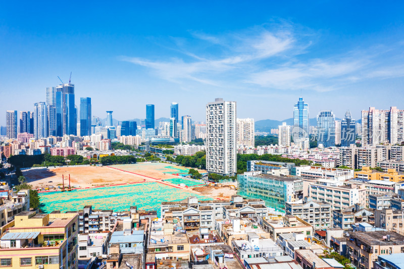 广东省深圳市福田区城市天际线白天风光