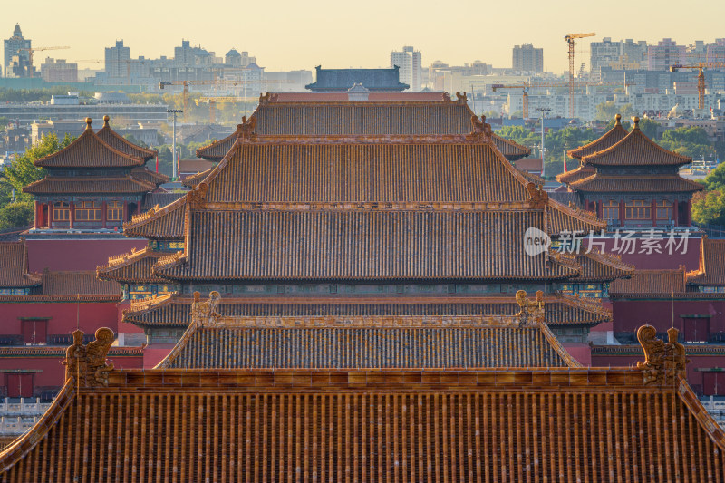 北京中轴线故宫紫禁城宫殿屋顶对称建筑