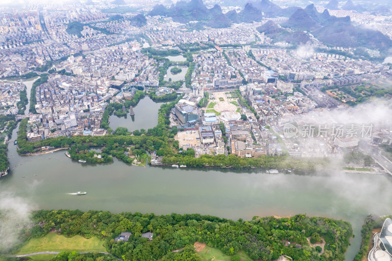 广西桂林城市清晨迷雾云海风景航拍摄影图