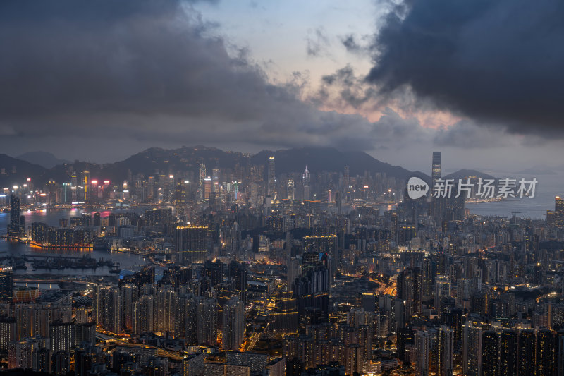 香港维多利亚港CBD中环夜景日出繁华都市