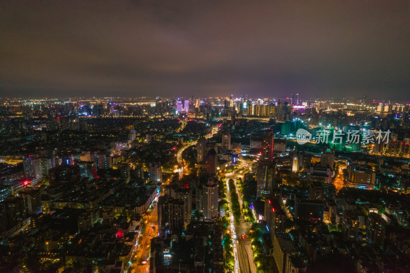 航拍浙江杭州城市夜景