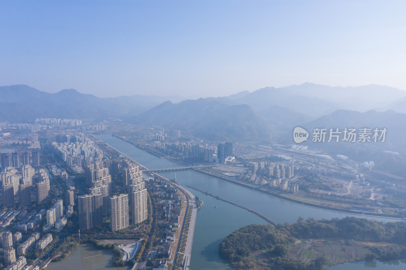 浙江丽水城区风光航拍全景