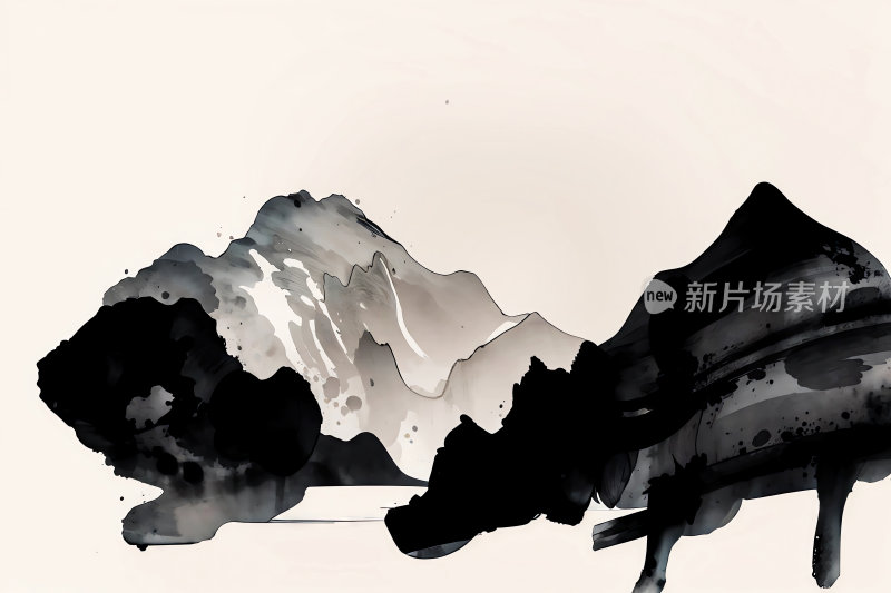 中国风水墨水彩山水插画