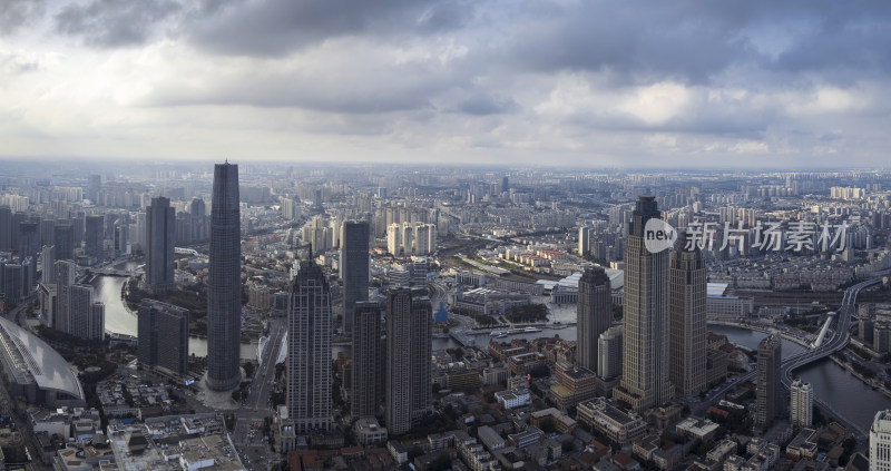 天津海河风景线城市天际线建筑风光航拍