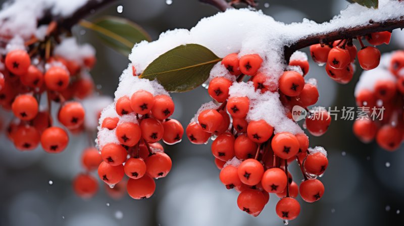 下雪后挂满树枝的浆果