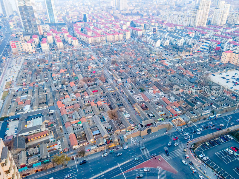 烟台航拍所城里城市古建筑群航拍全景